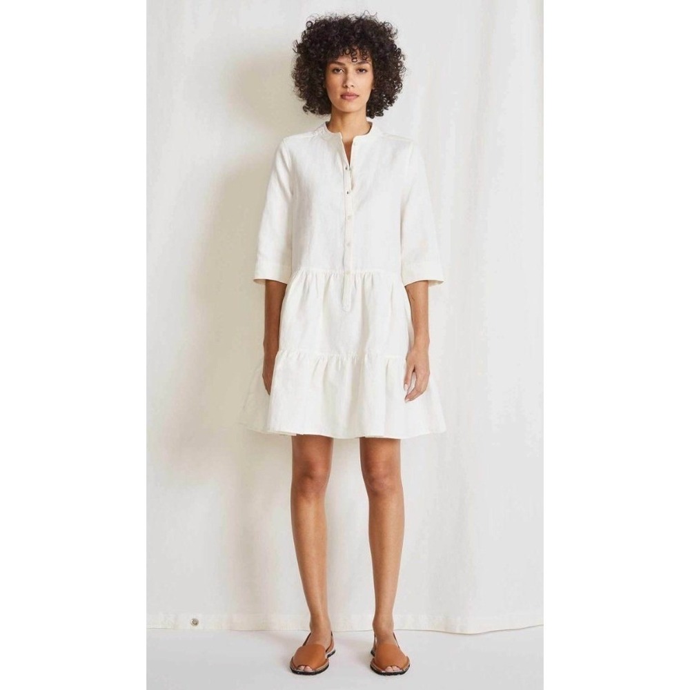 Apiece Apart Maurino Drop Waist Mini Dress Cream Linen Cotton XS $345